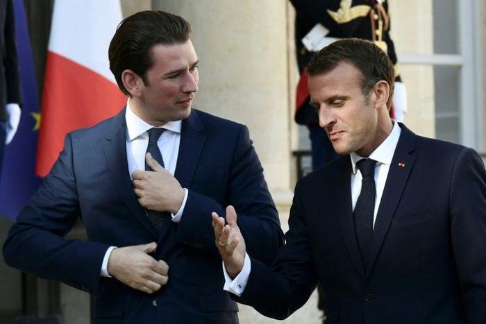 Austrian Chancellor Sebastian Kurz (L) seeks to reduce tensions between EU members that have clashed over immigration. He is seen here with French President Emmanuel Macron