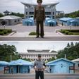 Lieutenant Kim (top) and Corporal Woo (bottom) pose for portraits on either side of the Panmunjom truce village