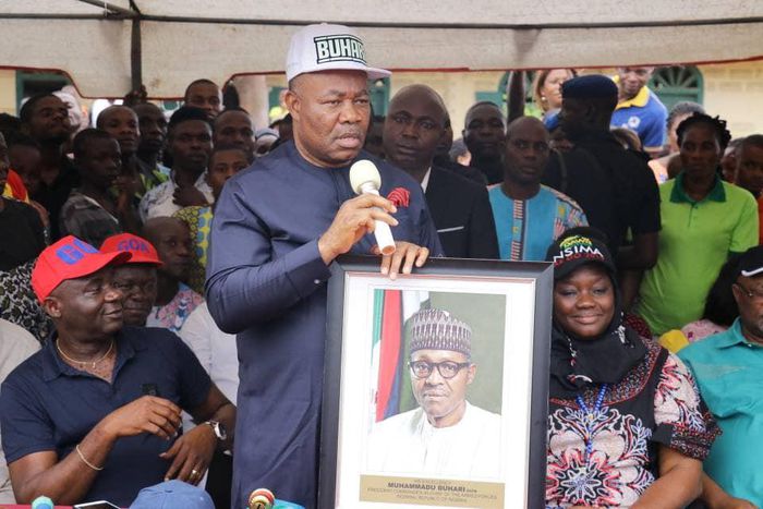 Akpabio storms rally with Buhari’s official portrait