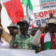 A president of the Nigeria Labour Congress Ayuba Philibus Wabba leads anti-government protesters during a march in Abuja, NigeriaFebruary 9, 2017.
