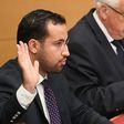 Former Elysee senior security officer Alexandre Benalla being sworn ahead of testifying before a French Senate inquiry