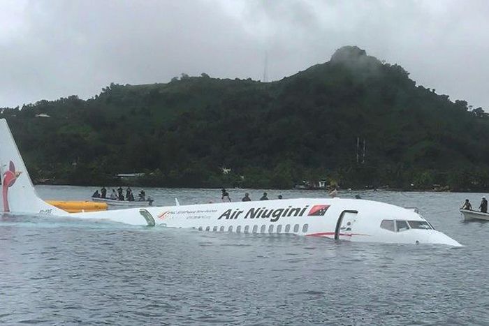 The Air Niugini Boeing 737-800 missed the runway and ended up half submerged in Chuuk lagoon