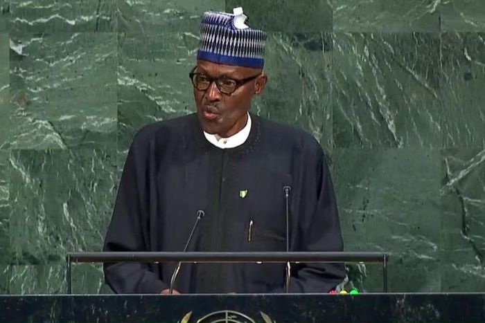 President Muhammadu Buhari speaking at the 72nd session of the United Nations' General Assembly (UNGA) in New York on Tuesday, September 19, 2017