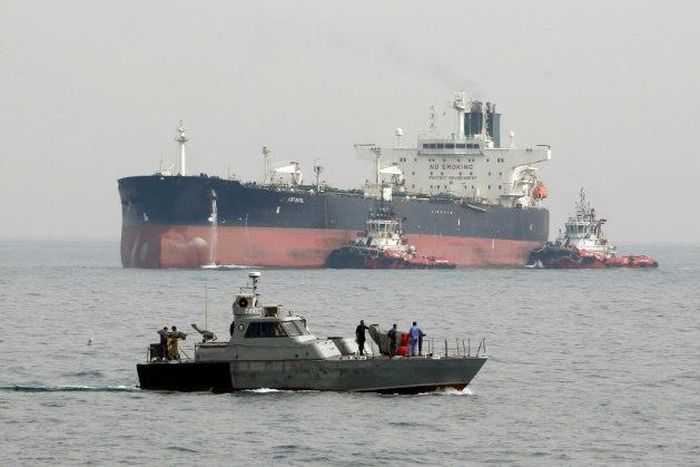 A tanker prepares to dock at an oil facility on the Iranian island of Khark on March 12, 2017