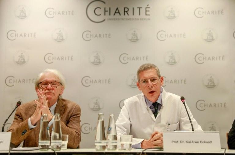 The head of Berlin's Charite Hospital Karl Max Einhaeupl (left) and doctor Kai-Uwe Eckardt say it appears Pyotr Verzilov, a member of Russian punk band Pussy Riot, appeared to have been poisoned.