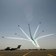 Planes take part in a flyover during a joint Sudanese-Saudi air force drill at the Marwa air base around 350 kilometres north of Khartoum on April 9, 2017