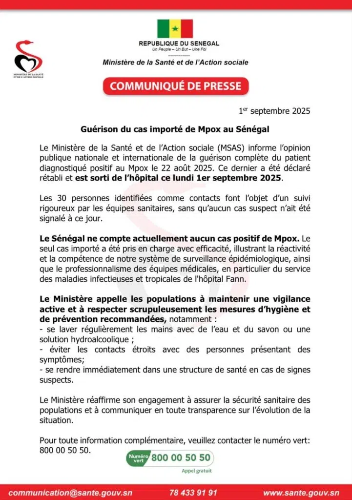 Le Sénégal ne compte actuellement aucun cas positif de Mpox