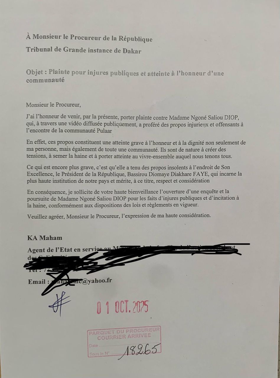 Tribunal de Dakar : Ngoné Saliou Diop poursuivie pour injures contre la communauté Pulaar