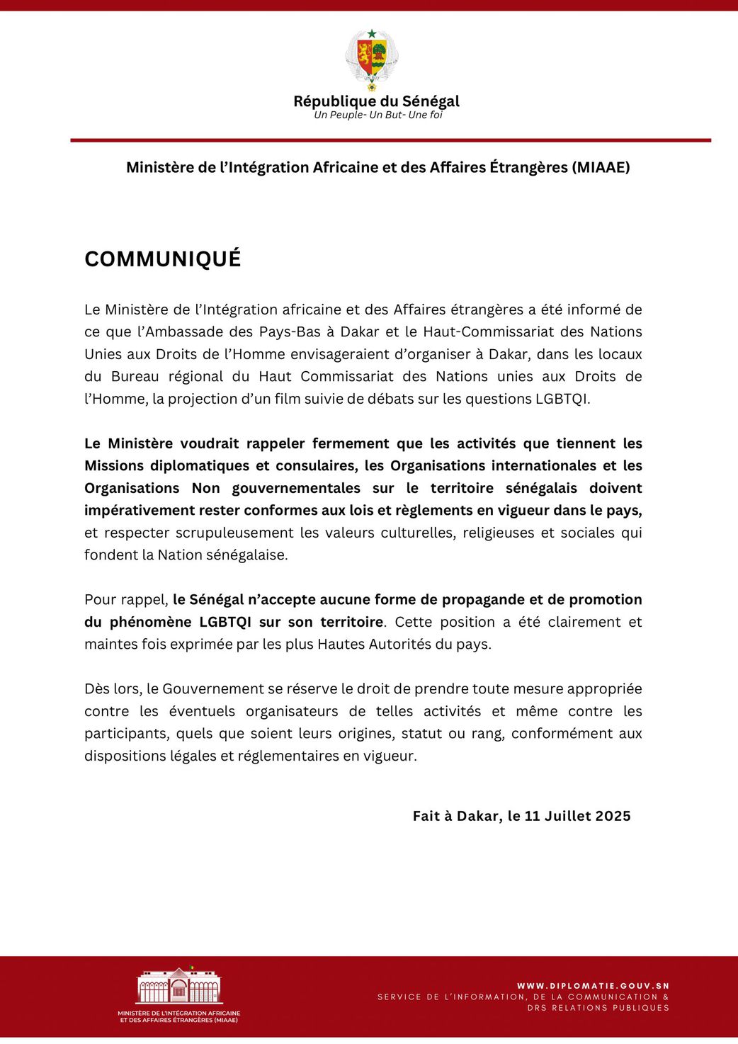 Réunion des LGBT à Dakar, ce vendredi : l’Etat du Sénégal dit niet