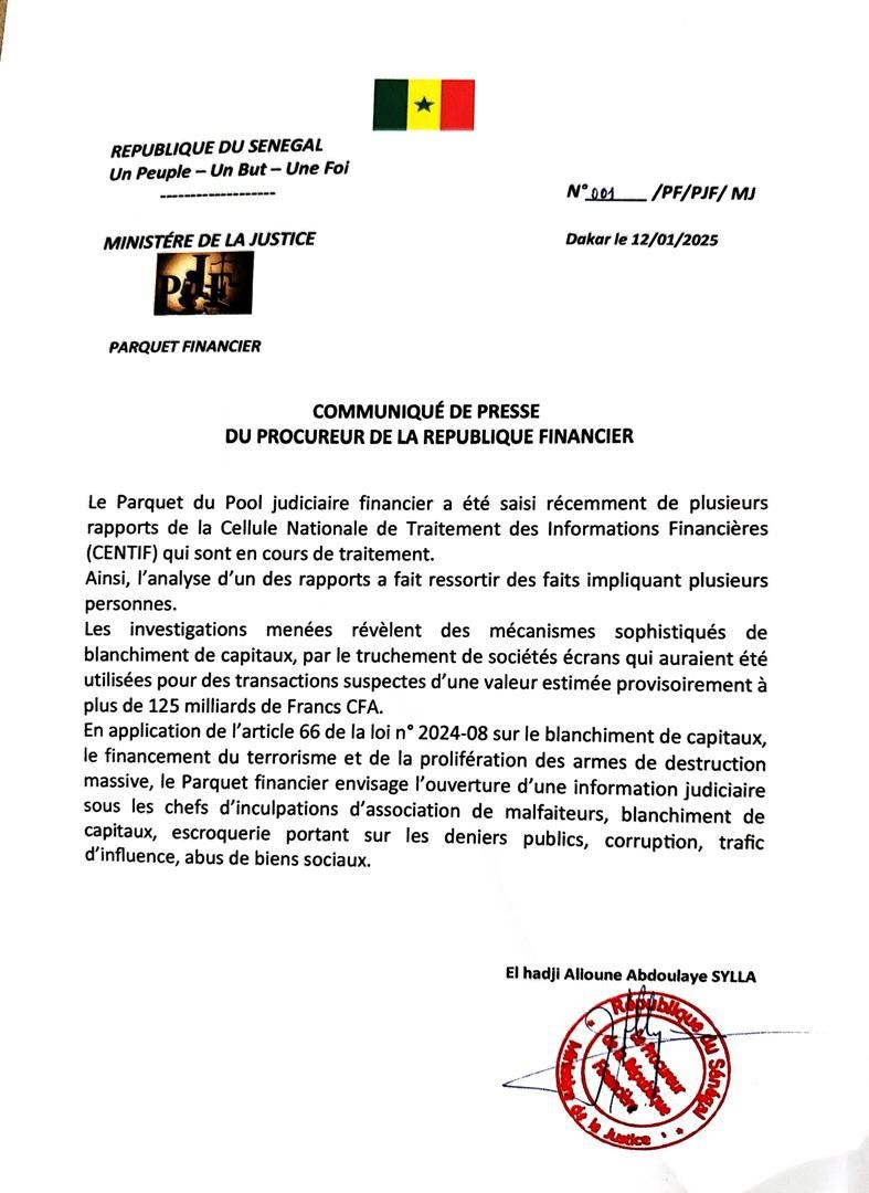 Blanchiment d'argent : le parquet financier traque 125 milliards FCFA