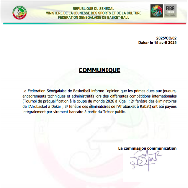 Basketball (Sénégal) : les primes enfin payées