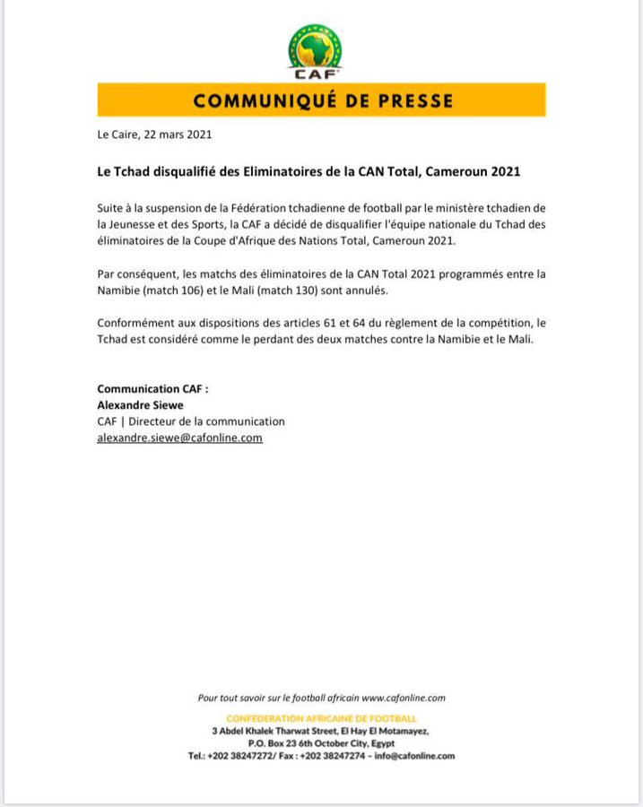 Communiqué CAF