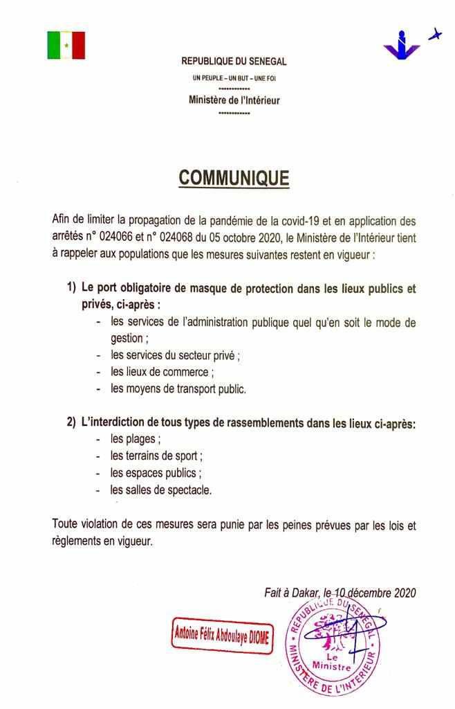 communiqué mesures barrières