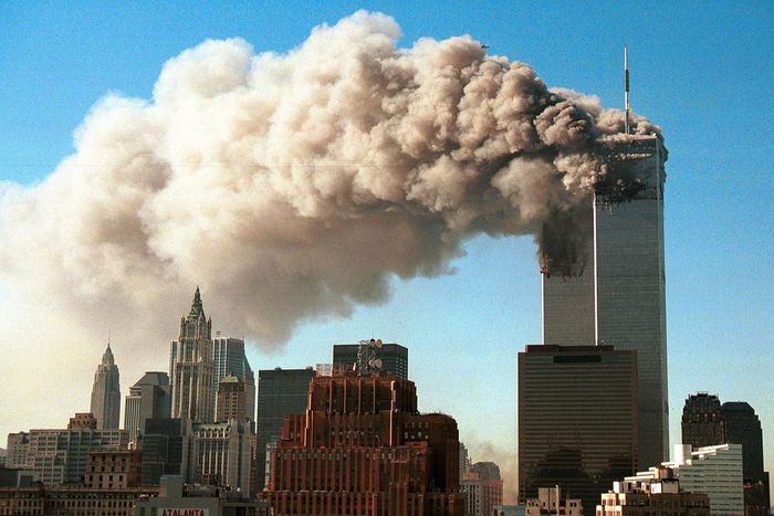 The Twin Towers up in smoke on September 11, 2001.