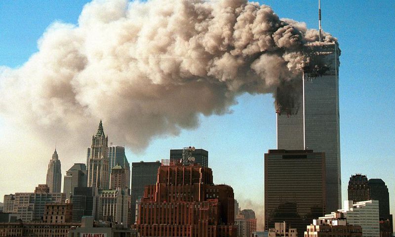 The Twin Towers up in smoke on September 11, 2001.
