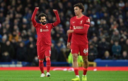 Derby delight: Mohamed Salah (left)scored twice as Liverpool beat Everton