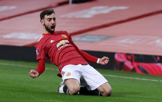 Match winner: Bruno Fernandes's free-kick edged a thrilling FA Cup tie 3-2 for Manchester United over Liverpool