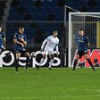 Real Madrid's French defender Ferland Mendy (L) scored the only goal against Atalanta in Bergamo.