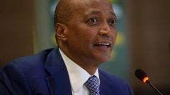 New CAF president Patrice Motsepe speaks Tuesday during a press conference in Johannesburg.