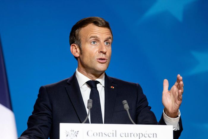 Emmanuel Macron, President of France speaks in Brussels on 2 October 2020.