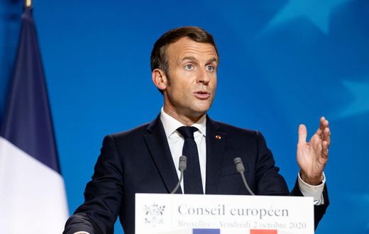 French President Emmanuel Macron speaks in Brussels on October 2, 2020.