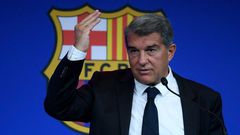 Laporta was giving his first press conference as Barca president