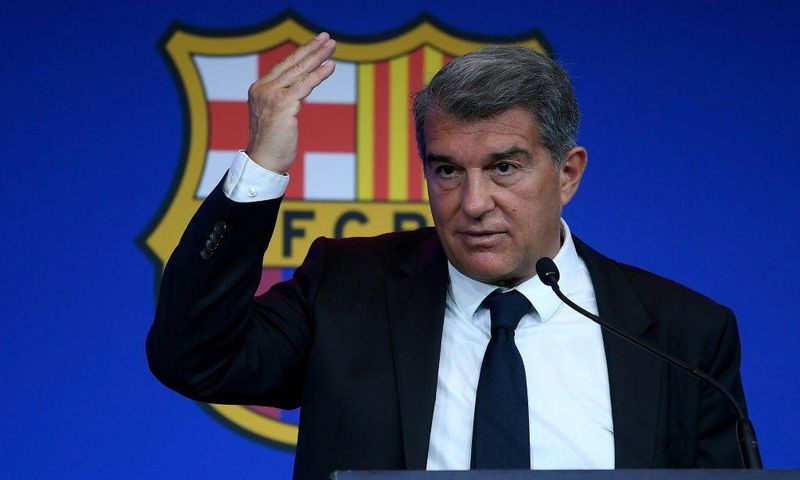 Laporta was giving his first press conference as Barca president