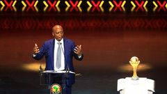 CAF president Patrice Motsepe speaks during the Africa Cup of Nations draw ceremony in Yaounde, Cameroon, on Tuesday