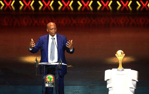CAF president Patrice Motsepe speaks during the Africa Cup of Nations draw ceremony in Yaounde, Cameroon, on Tuesday