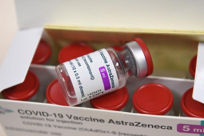 A box containing vials of the AstraZeneca Covid-19 vaccine.