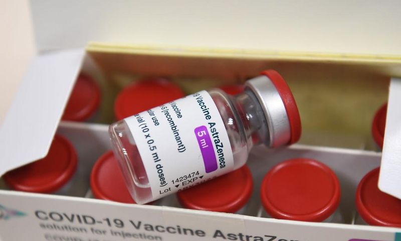 A box containing vials of the AstraZeneca Covid-19 vaccine.
