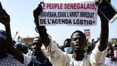 Lors d’une manifestation demandant la criminalisation de l’homosexualité, à Dakar, le 23 mai 2021 SEYLLOU - AFP