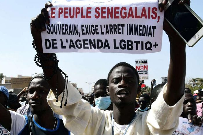 Lors d’une manifestation demandant la criminalisation de l’homosexualité, à Dakar, le 23 mai 2021 SEYLLOU - AFP