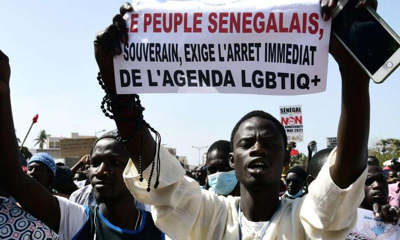 Lors d’une manifestation demandant la criminalisation de l’homosexualité, à Dakar, le 23 mai 2021 SEYLLOU - AFP