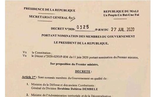 Mali : le Président Ibk nomme un gouvernement exceptionnel de 6 membres