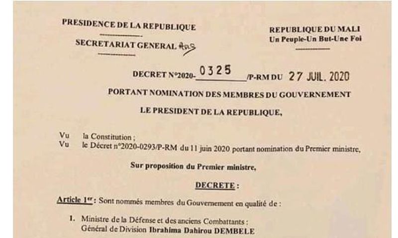 Mali : le Président Ibk nomme un gouvernement exceptionnel de 6 membres