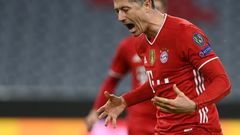 Robert Lewandowski celebrates converting Bayern Munich's first-half penalty against Lazio on Wednesday