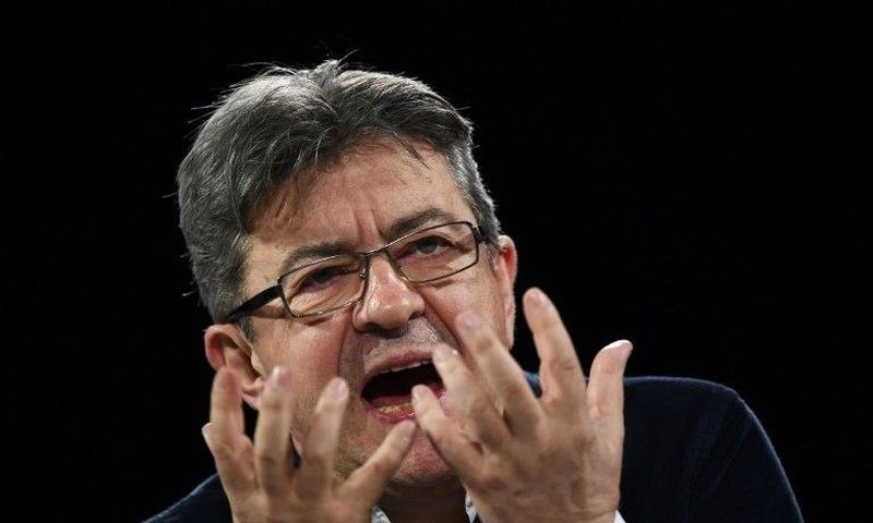 French presidential election candidate for the far-left coalition La France insoumise Jean-Luc Melenchon gestures as he delivers a speech during a campaign rally on April 2, 2017, in Deols, central France