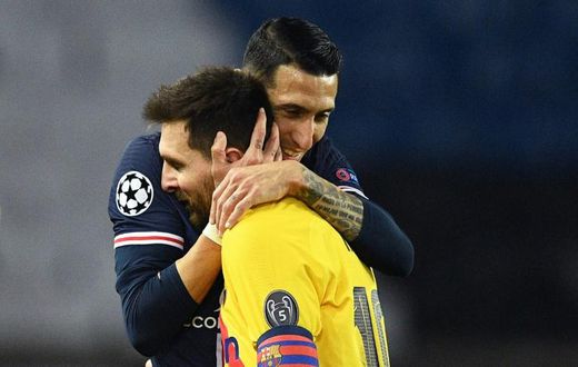 Argentinian midfielder Angel Di Maria consoles Lionel Messi after Paris Saint-Germain knocked Barcelona out of the Champions League on Wednesday.