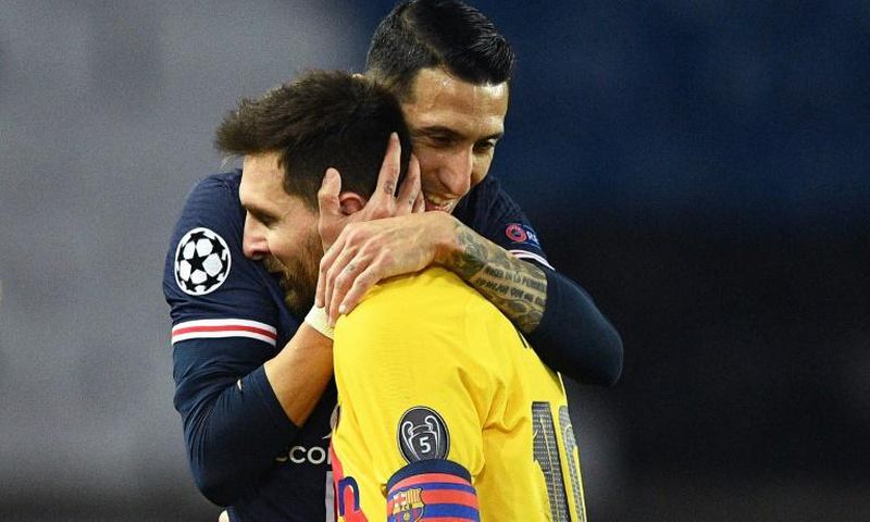 Argentinian midfielder Angel Di Maria consoles Lionel Messi after Paris Saint-Germain knocked Barcelona out of the Champions League on Wednesday.