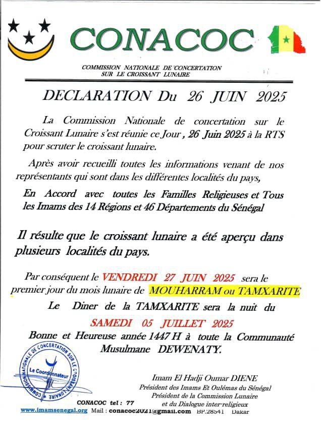 La Tamkharit célébrée dans la nuit du samedi 5 juillet 2025 (Conacoc)