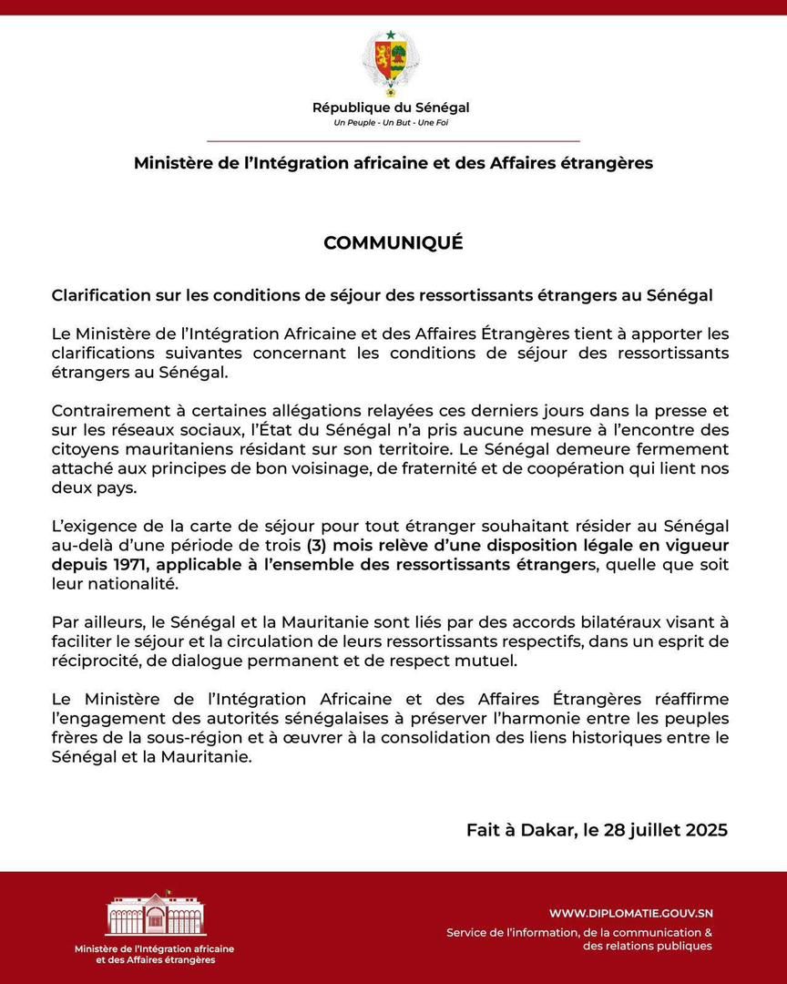Relations Sénégal–Mauritanie : l’État apaise les tensions autour des cartes de séjour