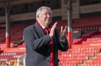 Sir Alex Ferguson during the unveiling of his statue, designed by sculptor Andy Edwards at Pittodrie, Aberdeen on Friday, February 25, 2022.