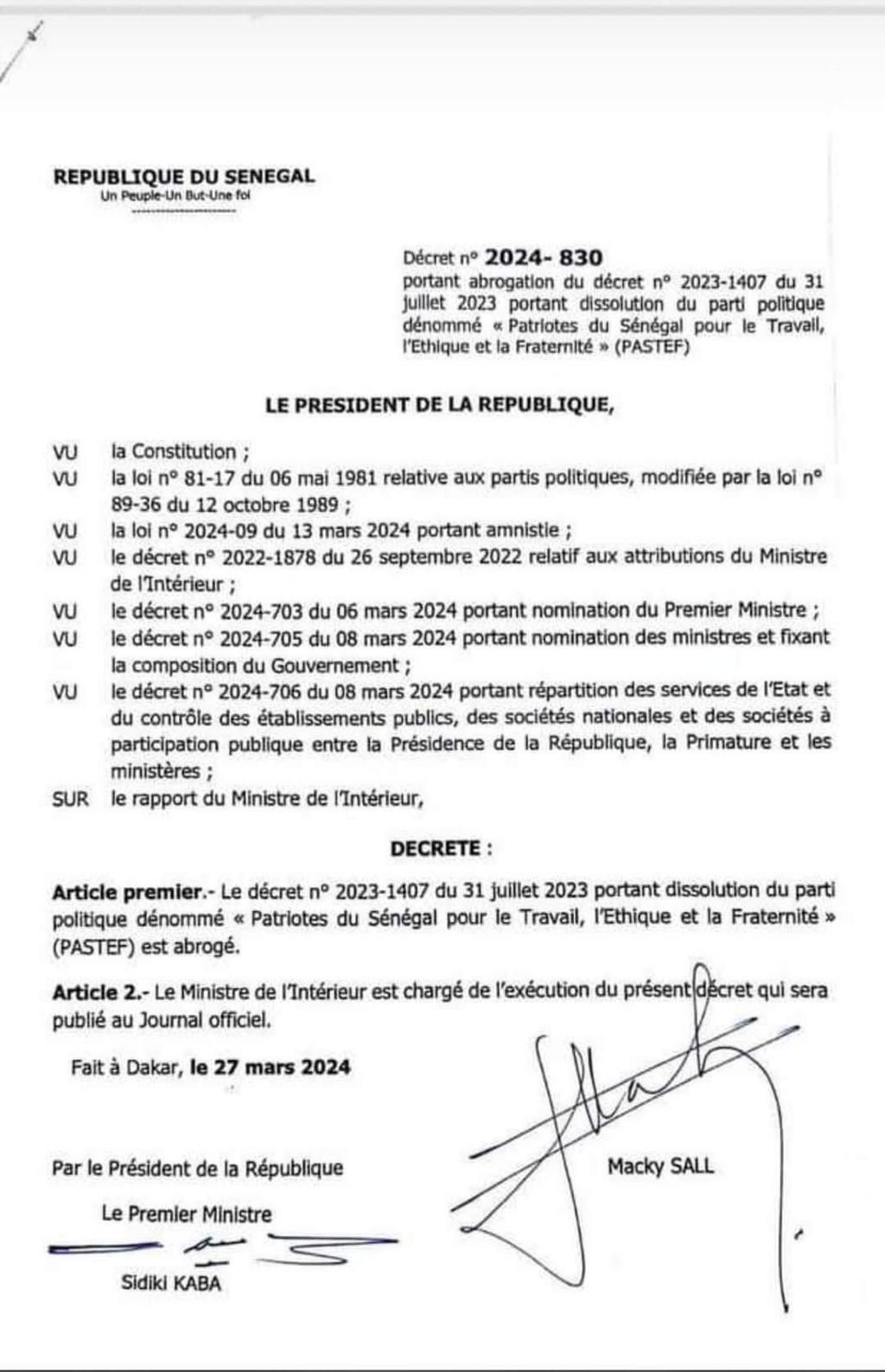 decret Pastef