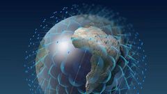 An illustration of OneWeb satellites covering Earth in high-speed internet service.