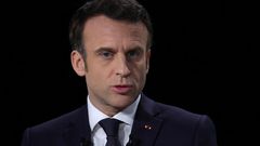 French President Emmanuel Macron, candidate for his re-election in the 2022 French presidential election, gestures as he speaks during a news conference to unveil his presidential program at Les Docks de Paris, in Aubervilliers near Paris, France, Marc...