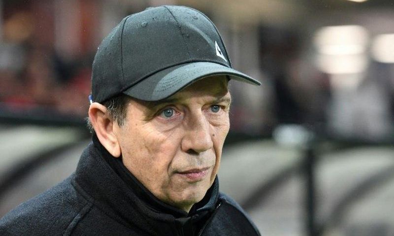 Saint-Etienne's newly named French head coach Jean-Louis Gasset attends their match against Guingamp (EAG) on December 20, 2017, at the Roudourou Stadium in Guingamp, western France