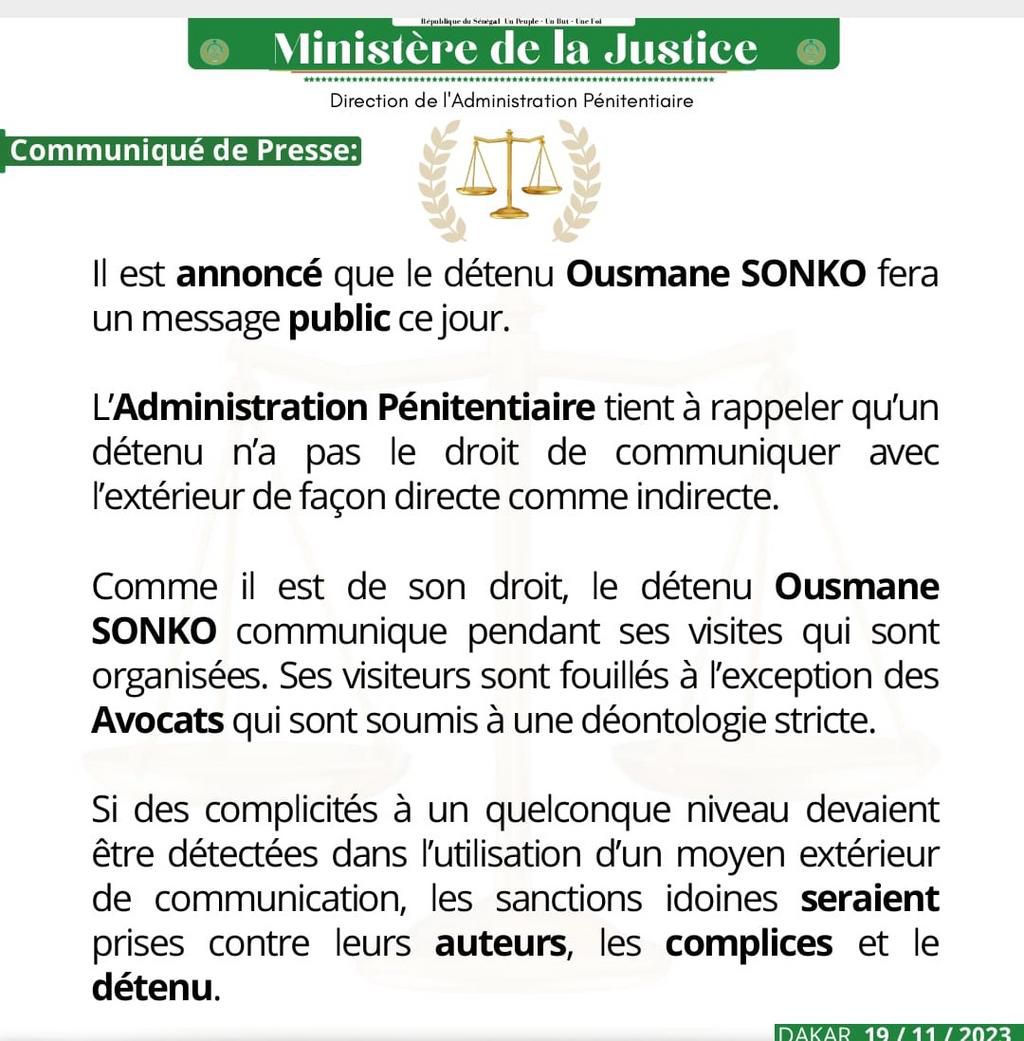 communiqué JUSTICE