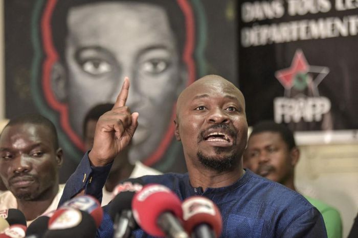 Guy Marius Sagna lors d'une conférence de presse de FRAPP - Février 2022