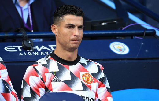 Cristiano Ronaldo of Manchester United looks on from the substitutes bench on October 2, 2022.